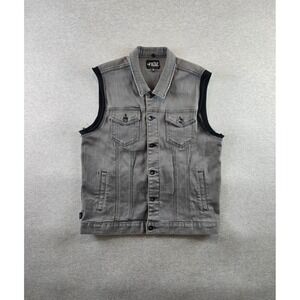 XXX Rude Denim Vest Mens Size Medium Gray Stone Wash Goth Grunge Trucker Frayed